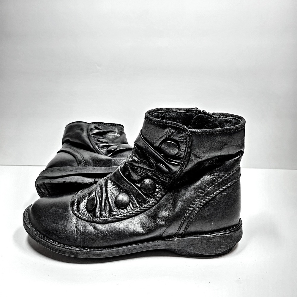 Miz Mooz Pumpkin Black Leather Ruched Button Ankle Boots EU 39 Womens - Picture 2 of 10